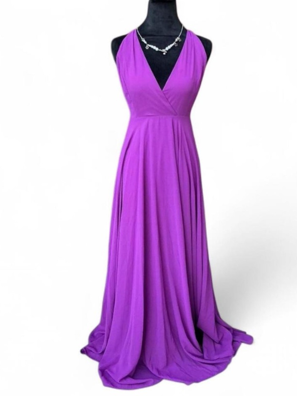 Soft Girl Goddess Purple Maxi Dress, Deep V-Neck, Cinched Waist & Flowy Skirt